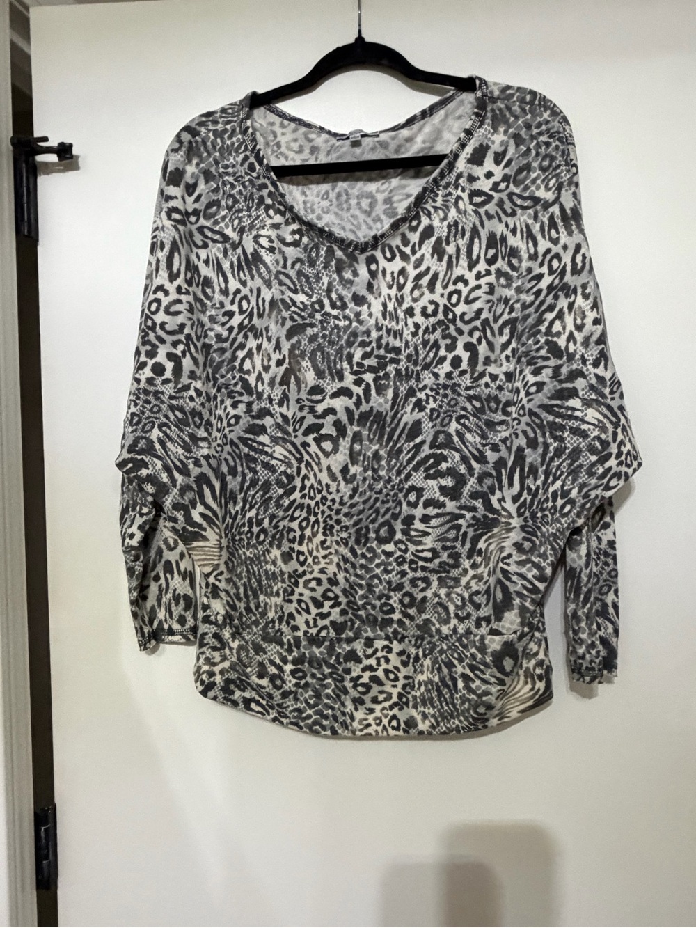 White Birch Animal Print Dolman Sleeve Top — Black & White